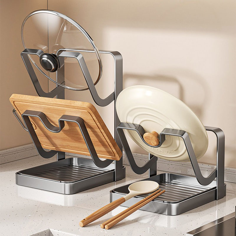 Kitchen Baking Pan Organizer - Countertop Pot Lid Holder Stand Carbon
