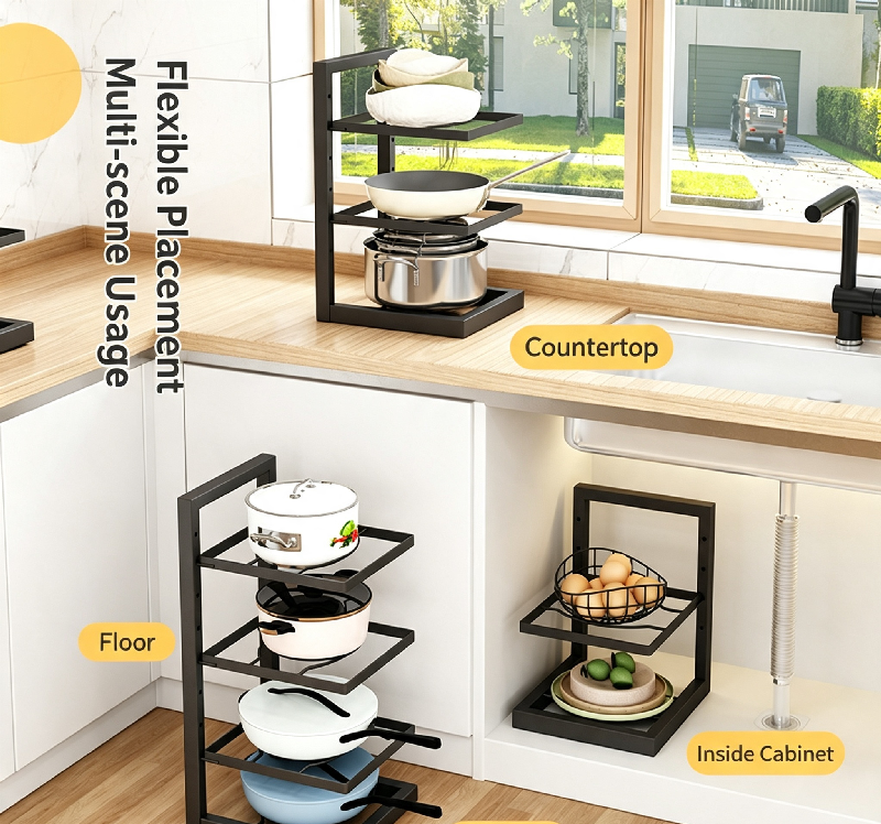 Kitchen Baking Pan Organizer - Adjustable Pot Rack Organizer, Kitchen Carbon