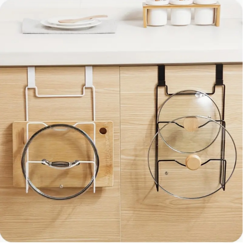 Kitchen Baking Pan Organizer - Hanging Pot Lid Rack for Cupboard