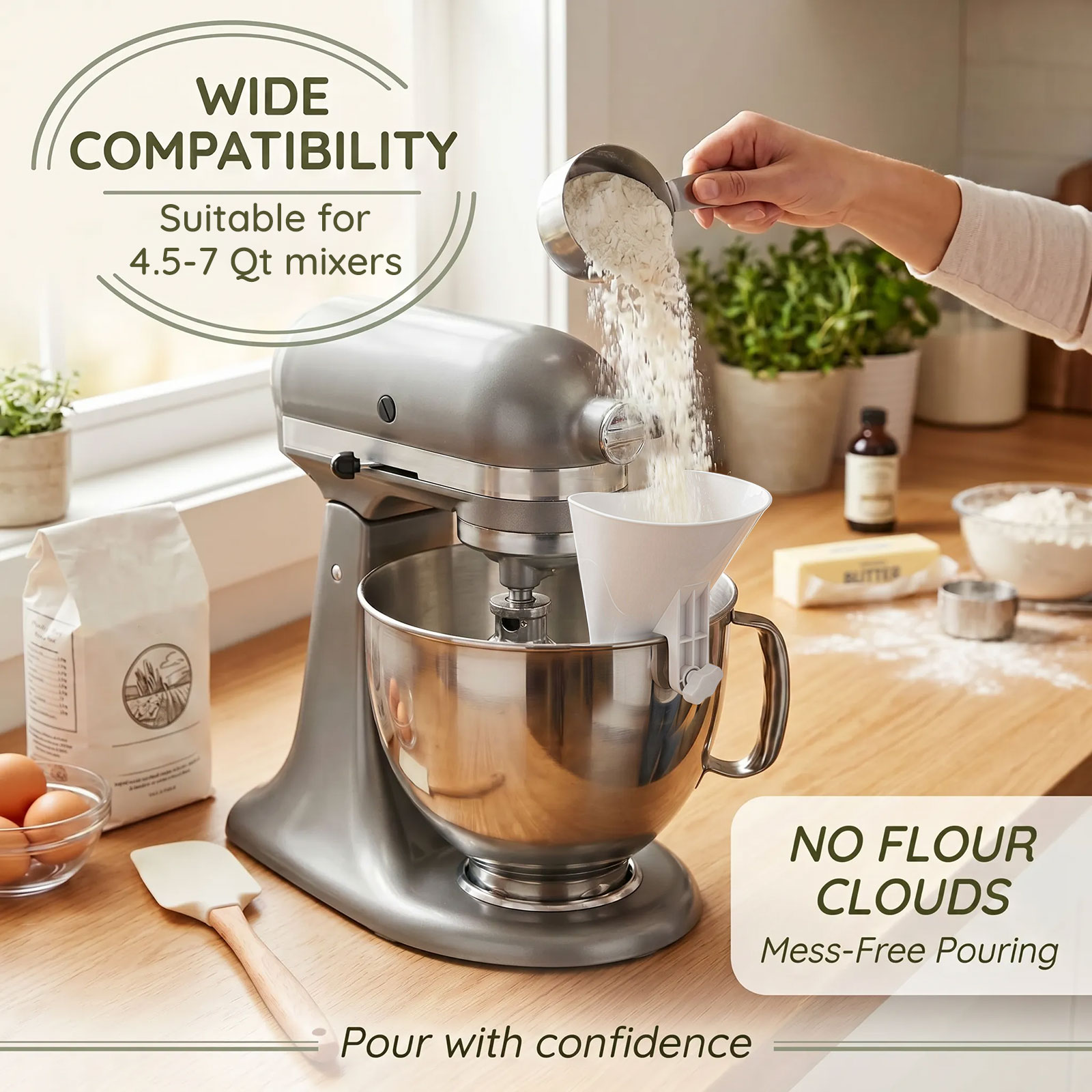 Spill Proof Flour Funnel for 4 - Kitchen Baking Mixer ulasan dan harga