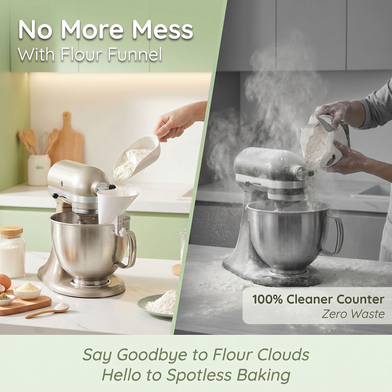 Spill Proof Flour Funnel for 4 - Kitchen Baking Mixer ulasan dan harga