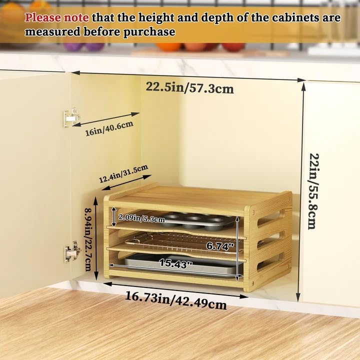 4 Tier Wooden Tray Dividers fo - Kitchen Cabinet Baking Sheet Organizer ulasan dan harga