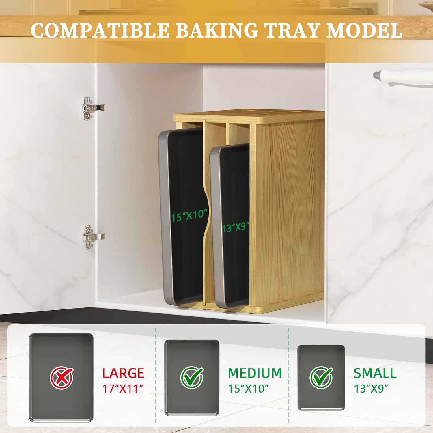 4 Tier Wooden Tray Dividers fo - Kitchen Cabinet Baking Sheet Organizer ulasan dan harga